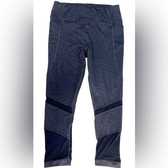 Avia Cropped Mesh High Rise Workout Leggings Pockets Gray Black Medium - Picture 3 of 9